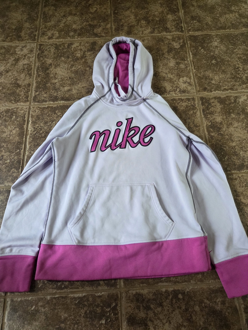 Nike White and Pink Hooded Sweatshirt Vintage
